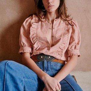 BNWT Sezane Guillemette shirt in pink plaid Sz 36